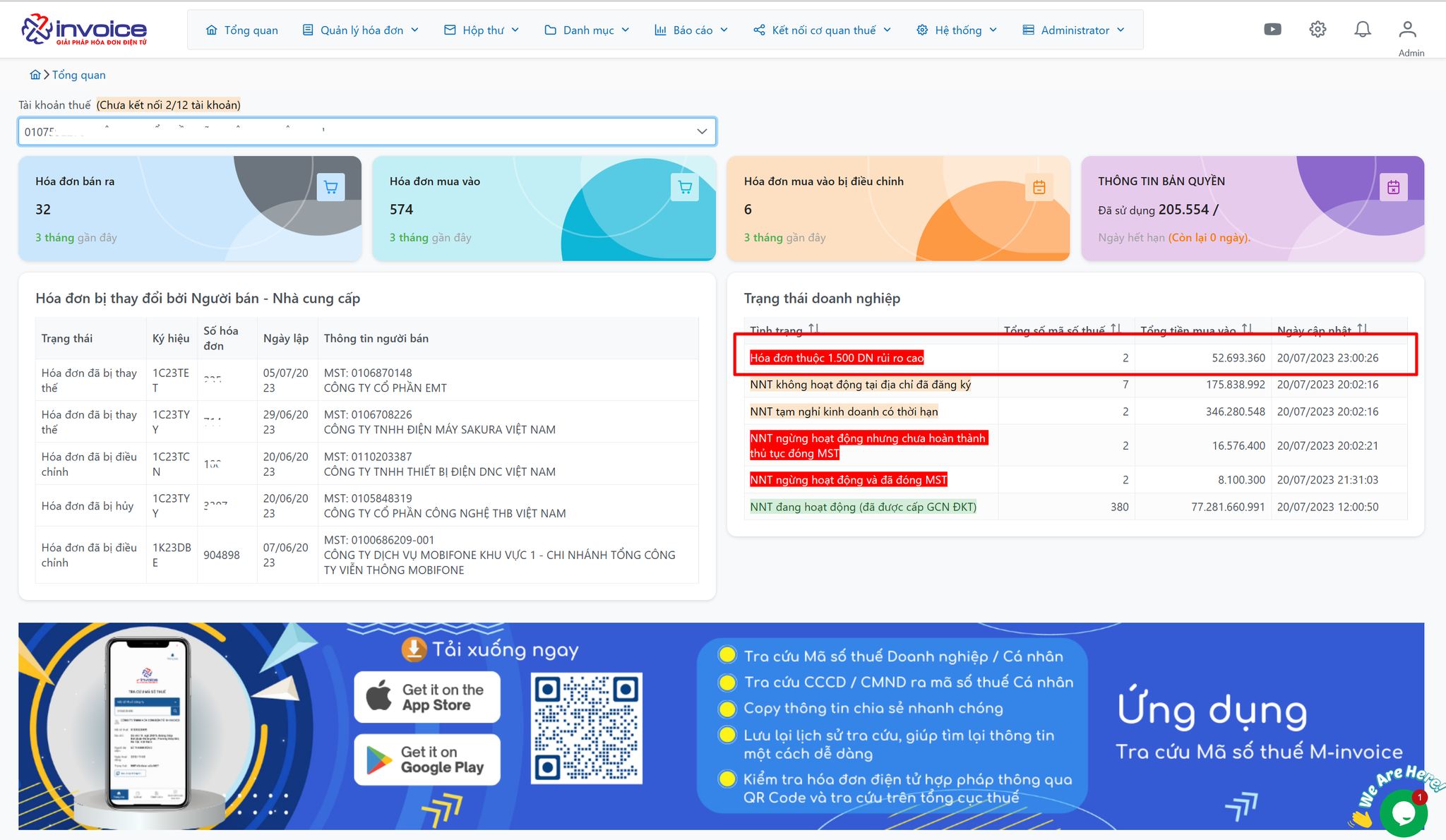 Phần mềm quản lý rủi ro hóa đơn M-invoice SMI