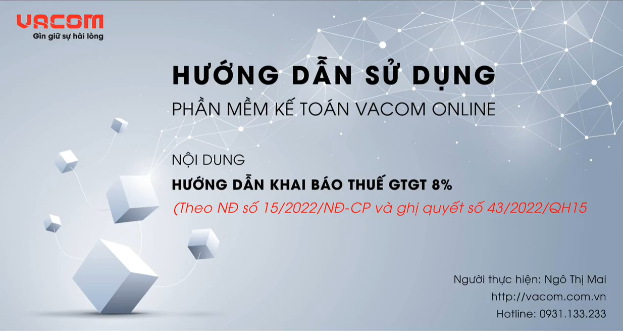 VACOM ONLINE - HƯỚNG DẪN KHAI BÁO THUẾ GTGT 8%