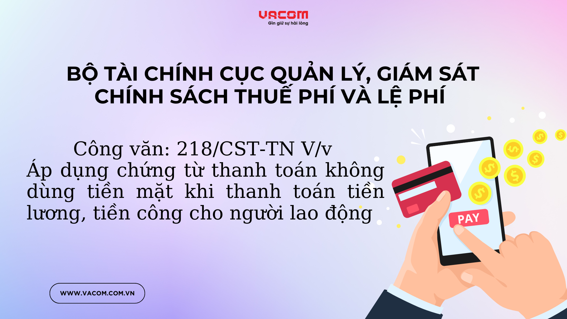 Công văn 218/CST-TN áp dụng chứng từ thanh toán không dùng tiền mặt khi thanh toán lương?
