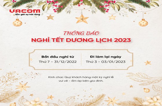 VACOM THÔNG BÁO LỊCH NGHỈ TẾT DƯƠNG LỊCH 2023